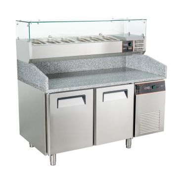 banco pizzeria refrigerato 2 porte chpz2p+vetrina ingredienti chvi1538