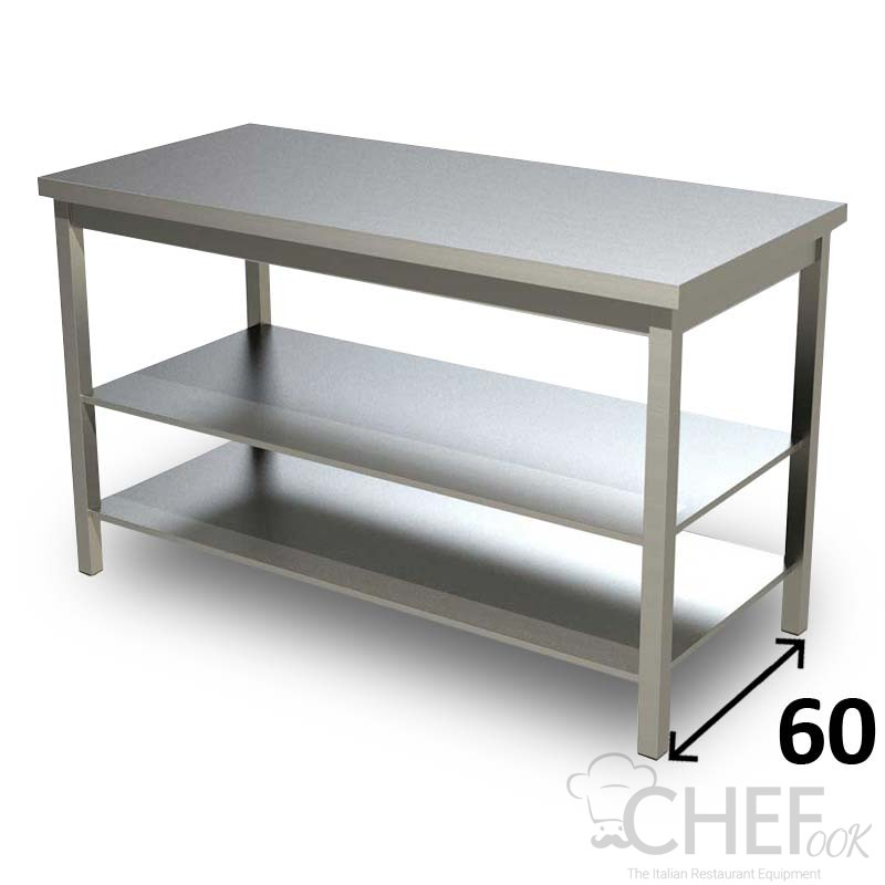 Table Inox Avec Étagère Basse P 60 cm TOP - Chefook